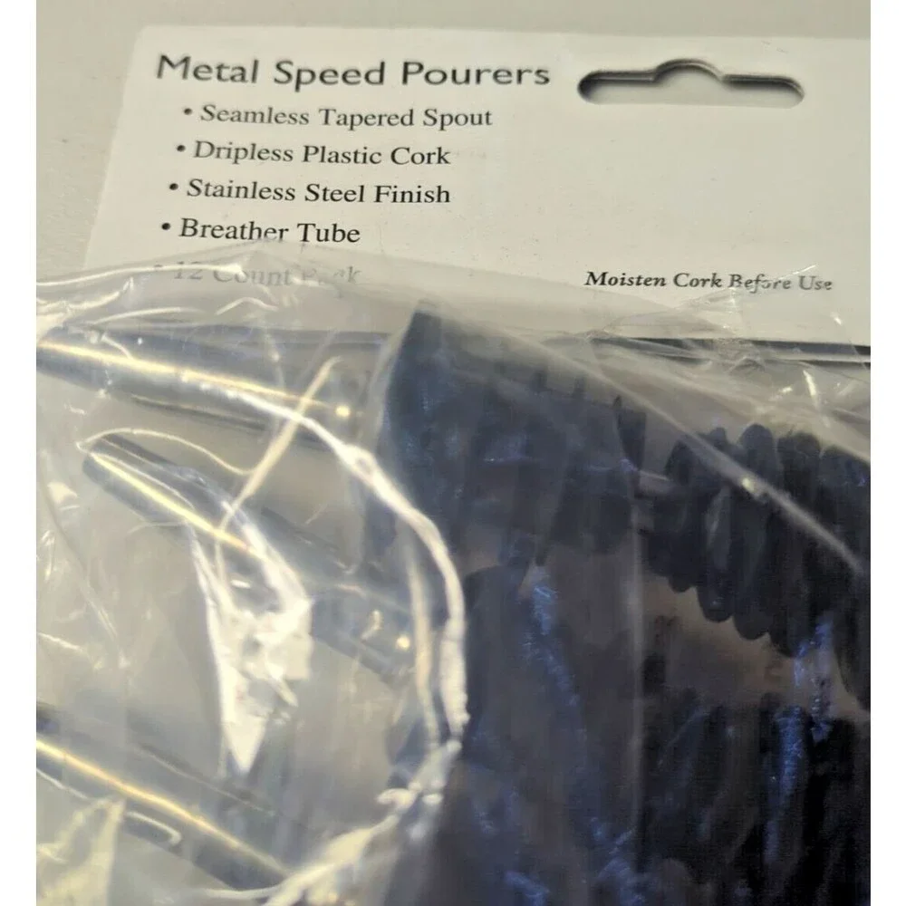 Metal Speed Pourers Set of 9 stainless Steel Finish NEW - Plastic Cork